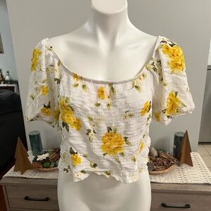 Mileage white and yellow floral cropped top